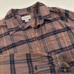 Carhartt Women’s Large Purple/Brown Orange & Black Plaid Button Down Shirt